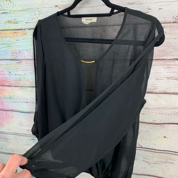 EUC Meraki Sheer Crossbody Blouse! Black - Picture 4 of 11